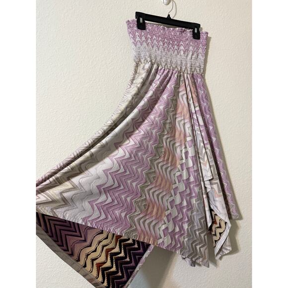 y2k Fairy Ballet Dress Size Small Flowy Strapless Geometric Smocked Asymmetrical - Picture 5 of 7